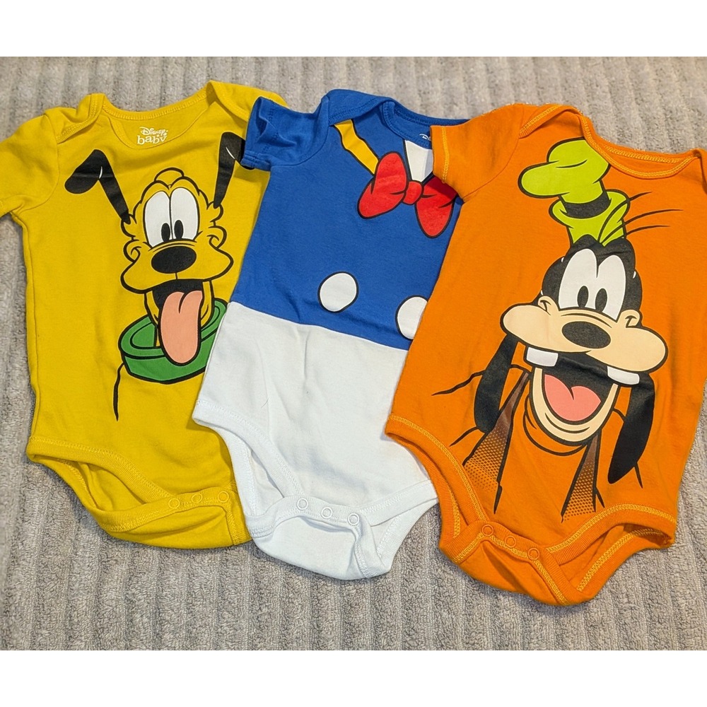 Disney Baby 24M Bodysuit Set 3 Pack Pluto‎ Donald Goofy Cartoon Character NWOT